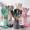 Juego de 12 Utensilios de Cocina de Silicona con Mango de Madera Resistente a Altas Temperaturas Espátula para Cocinar Cuchara para Sopa Para Hogar Venta al por Mayor