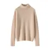 Suéter 100% Cachemir Puro para Mujer Cuello Alto de Canalé Tejido Grueso Ropa Interior de Punto Corte Ajustado Versátil Capa Base