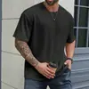 Estilo Verão Novo Masculino Casual Esportivo Cor Sólida Gola Redonda Pulôver Padrão Jacquard Top Solto Camiseta