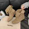 Primeiro Encontro Ji Meilade Fivela de Cinto para Bota Western Botas de Cano Médio Dobradas Duas Vias Outono/Inverno Versátil Emagrecedor Retrô