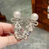 Grampo de cabelo com laço de pérola e diamantes completos estilo coreano, requintado e versátil, grampo de cabelo de alta qualidade sem costura, acessório de cabelo de clipe lateral para mulheres