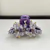Novo Presilha de Cabelo Cristal Roxa Estilo Coreano de Luxo Leve para Mulheres, Toque de Alto Padrão, Presilha para Cabelo Meio Preso na Parte de Trás da Cabeça, Acessório de Cabelo Estilo Luxo Leve Atacado