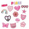 Pegatinas de tela bordadas mixtas de guepardo rosa Xiaotian, pegatinas de parche de amor con cara sonriente de dibujos animados, letras artísticas, logotipo bordado por computadora