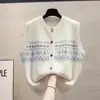 Chaleco cárdigan corto de punto para primavera y otoño para mujer, cuello redondo, chaqueta suéter versátil, sin mangas, estilo coreano, corte holgado