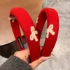 Diadema Elegante Estilo Coreano con Lazo Rojo de Ala Ancha para Mujer, Accesorio para el Cabello Retro de Año Nuevo de Alta Gama, Diadema Alta para Lavarse la Cara