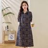 Vestido Camisero Estampado Vintage para Mujer 2025 Primavera y Otoño Nuevo Estilo Artístico Cuello Polo Versátil Adelgazante Manga Larga