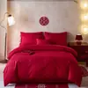 Juego de Ropa de Cama de Boda de Cuatro Piezas de Algodón Puro Sábana de Jacquard de Boda 100% Roja Funda de Edredón de Boda
