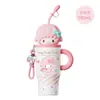 Termo Hello Kitty de Sanrio, Gran Capacidad, Taza de Agua Linda para Mujeres, Taza Portátil de Acero Inoxidable 316 con Popote