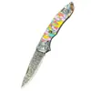 Navaja plegable de acero de Damasco transfronteriza, Cuchillo para frutas, Cuchillo portátil para exteriores, Cuchillo hecho a mano, Cuchillo con mango turquesa