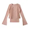 Elegante Traje de Dos Piezas para Chica Atractiva, Camisola Femenina, Cárdigan de Punto de Manga Larga, Top de Moda con Mangas de Campana