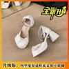 2026 Nuevos Tacones Altos de Verano Punta Redonda Francesa Tacón Grueso Tacones Altos Sandalias de Mujer Mary Jane Zapatos de Salón Lolita