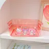 Cesta de Armazenamento de Cosméticos e Diversos para Desktop Acrílica Transparente Macaron Coração Girly Caixa de Armazenamento de Material Escolar para Dormitório de Estudante