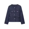 Comercio Exterior 2025 Verano Nuevo Estilo Europeo y Americano Moda Femenina Casual Elegante Hebilla Metálica Tweed Cuello Redondo Manga Larga Chaqueta