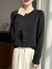 Cárdigan de punto 100% algodón estilo minimalista francés para mujer, engrosado, corte holgado, chaqueta suéter adelgazante, top versátil