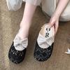 Nuevas Pantuflas Cerradas con Lazo para Mujer Primavera/Verano 2025, Sandalias Elegantes Planas Tejidas Huecas Transpirables