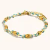 Pulsera de Cuerda Trenzada de Colores Nudos de Barril Cruzada Europea y Americana Acero Inoxidable Chapado en Oro de 18K Elegante Moderna Sencilla para Mujer