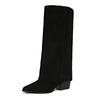 Botas Longas de Camurça com Salto Interno para Aumentar a Altura para Mulheres 2025 Novas Botas de Cavaleiro Longas Acima do Joelho para Outono e Inverno Efeito Emagrecedor e Versáteis Botas para Calças