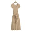 Vestido largo elegante de cintura ajustada y adelgazante estilo Yujie para mujer, nuevo vestido de verano de dos piezas con cordones y cuello cuadrado grande y cintura falsa.