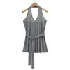 Top Tank Sexy Halter con Cuello en V para Mujer Estilo Americano Spicy Girl, Diseño de Verano con Tirantes, Corte Ajustado, Pedrería Brillante, Camisola Transparente