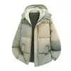 Nova jaqueta de algodão com capuz color block para outono e inverno para homens, jaqueta de algodão acolchoada estilo coreano da moda para o início da primavera, peça de outer wear estilo casal