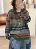 Otoño 2026 Nuevo Suéter de Punto Versátil Casual con Chaqueta Jacquard Vintage de Punto Cruzado Holgado Fair Isle Cuello Redondo para Mujer