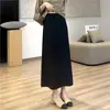 Falda Larga Minimalista de Oficina de Cintura Alta [Cintura Elástica Flotante Ligera] Falda Larga Elegante Adelgazante Falda Midi de Mezcla de Lana Ligeramente Elástica para Viajes de Oficina Mujer
