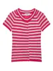 Moda femenina transfronteriza: nueva colección de otoño, estilo europeo y americano, de manga corta, cuello redondo, cárdigan de punto a rayas, 2893147