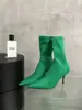 Botines nuevos de 2026, finos, de satén, con punta fina, tacón de aguja medio, calcetines elásticos para botas de tacón alto, adelgazantes