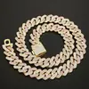 Nuevo collar hip-hop Qianshimei de 14 mm, con cierre de barba de dragón codificado en colores, mitad azul mitad rosa, tapa abatible, cadena cubana en forma de diamante