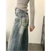 Recomendado para auto-retención ~ Jeans rectos holgados lavados estilo retro americano para mujer, pantalones de pierna ancha drapeados