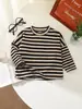 Camiseta para Niños 1 Camiseta de Moda Tejida con Rayas Cuello Redondo Camiseta Básica para Hombres y Mujeres Ropa de Primavera para Bebés Tops para Bebés