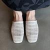 2026 Nuevo Estilo Zapatillas de Media Punta Cerradas Tejidas Caladas para Mujer, Mocasines Planos de Moda de Verano con Punta Cuadrada
