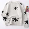 Tricô Infantil de Lã Pura com Pontos Coloridos Suéter Jacquard de Estrela para Meninos e Meninas Pulôver Bainha Enrolada Gola Base Camada de Base Manga Longa