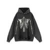 Sudadera con capucha de marca de moda de alta calle retro americana con estampado directo en tinta blanca Calavera de hueso Estampado Holgada Cuello Redondo Sudadera para Hombre Tendencia