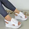 Nuevas sandalias de plataforma de verano para mujer, estilo europeo y americano, talla grande, peep toe, con velcro, sandalias casuales para la playa