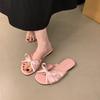 Sandálias Rasteirinhas Suaves Estilo Francês com Laço Plano para Mulheres, Sandálias Slide de Verão para Moda ao Ar Livre com Sola Macia para Férias
