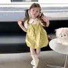 Conjunto de Vestido con Tirantes y Cuello de Muñeco de Conejo para Niñas Ropa de Verano para Niños Estilo Nuevo 2026 Vestido de Manga Corta de Verano Moda de Verano