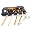 Tijeras de belleza para mascotas de 7.0 pulgadas color negro galvanizado 5 dientes de corte recto tijeras de corte curvo tijeras de hueso de pescado peine de fila en stock