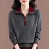 Suéter de Tricô Meia-Zip com Gola Reversível Estilo Novo Primavera e Outono 2026 para Mulheres, Caimento Solto, Camada Base que Cobre a Barriga, Estiloso
