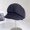 Gorra Octagonal de Lentejuelas Vintage de Color Sólido para Mujer, Versátil para Otoño e Invierno, Gorra de Boina de Moda, Gorra de Pato Cálida y Resistente al Frío