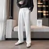 Calça Social Masculina de Corte Reto com Caimento, Cor Sólida, Versátil, Resistente a Amassados, Calça Larga de Corte Amplo, Estilo Coreano, Não Precisa Passar, Toque Fresco, Calças Compridas até o Chão