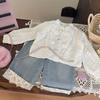 Grande Liquidação Não Reembolsável e Não Trocável [Pedido Racionalidade] Outono Meninas Casaco Cardigan Branco + Jeans