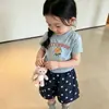 Conjunto para Niñas 2026 Verano Nuevo Estilo Camiseta Infantil Moda Versión Coreana Pantalones Cortos de Lunares Pantalones Anchos Casuales para Niñas