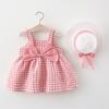 A749 Verão Novo Bebê Menina Colete Vestido Princesa Vestido 1234 Anos de Idade Peito Grande Arco Vestido de Flor com Chapéu