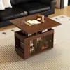 Novo armário lateral de sofá ajustável em altura na cor nogueira, estilo chinês, com portas de vidro à prova de poeira, grande capacidade, carrinho de mesa de centro móvel para lazer
