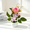 Bonsái Pequeño de Rosa Creativa Flor Artificial Adornos de Decoración para el Hogar Accesorios para Fotografía Flores Artificiales Flores Artificiales Plantas Artificiales en Maceta
