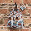Bolsa de compras mediana a rayas con estampado de cuadros, plegable, ecológica, de nailon, estilo momia, coreana