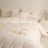 Conjunto de Algodão Fino Escovado de Quatro Peças Fofo e Requintado Desenho Animado Coração de Menina Algodão Puro Roupa de Cama Lençóis Capa de Edredom Conjunto de Três Peças