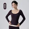 Top de manga longa para yoga feminino com decote U grande, sem bojo, zíper frontal, jaqueta esportiva para treinamento de Pilates e fitness