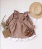 Vestido de otoño e invierno para niña, falda de princesa de algodón y lino, manga larga, falda plisada con hojas de loto, con borde cruzado, para bebé 202